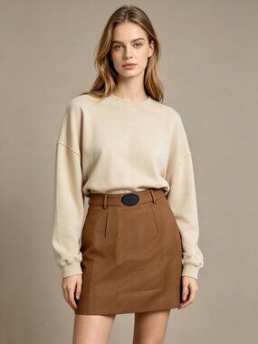 NWOT Well Done Mini Pencil Skirt Size M Brown Side Zipper Lined Wool Blend
